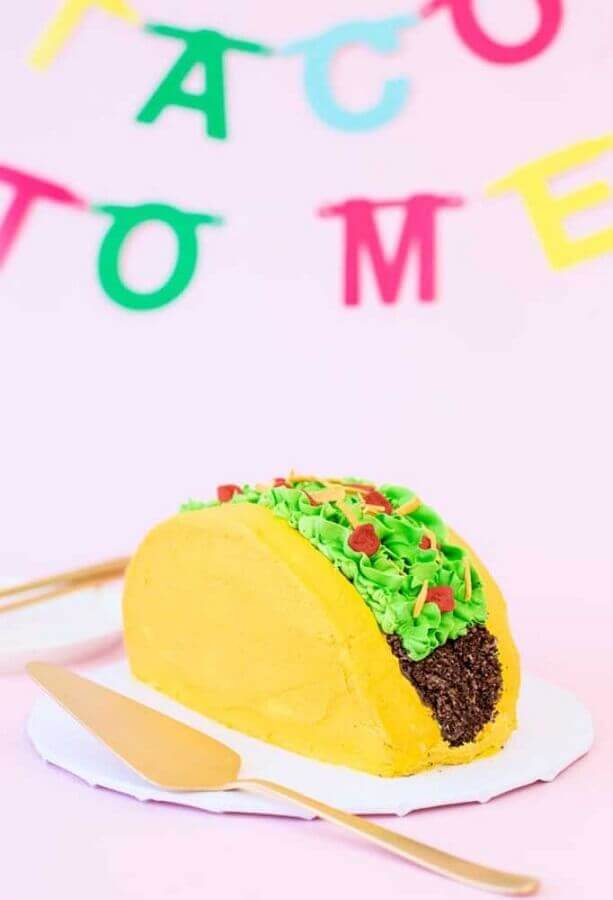 Mexican party cake in taco format Photo Brit + Co