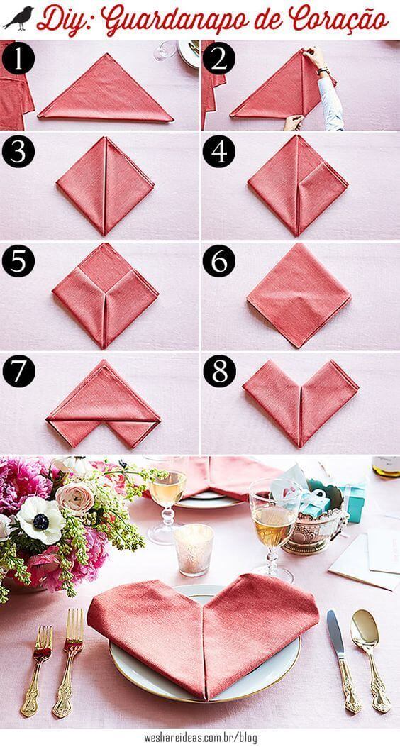 Valentine's Day ideas on the table set: Heart napkin 