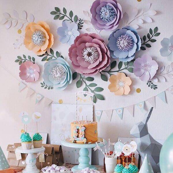 Party decoration with paper flowers