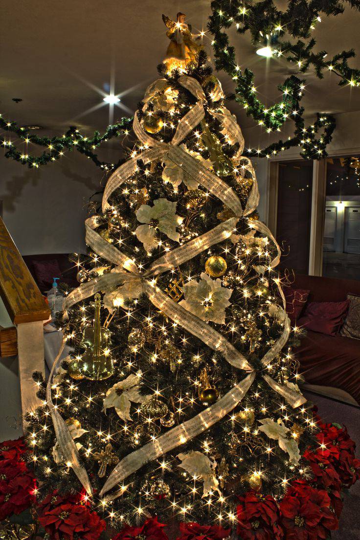 beautiful big golden Christmas tree