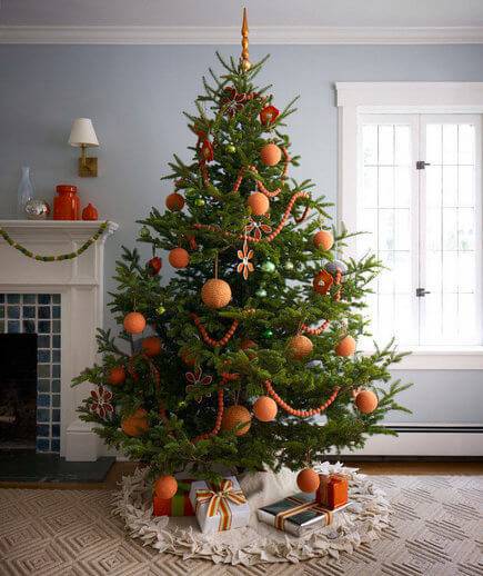 orange Christmas tree with fluffy little balls