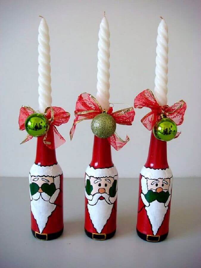 Christmas decorated bottles with Santa Claus' face Foto Pinterest