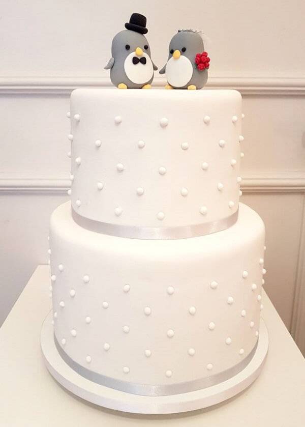 Simple fake cake with penguins on top