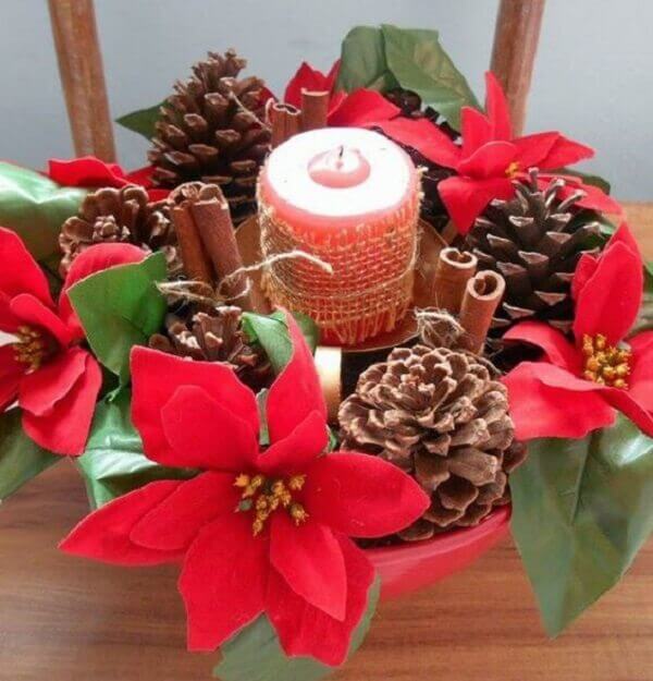 Christmas flower decorates table