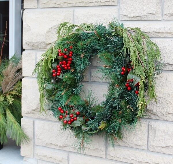 Christmas wreath made with artificial flowers