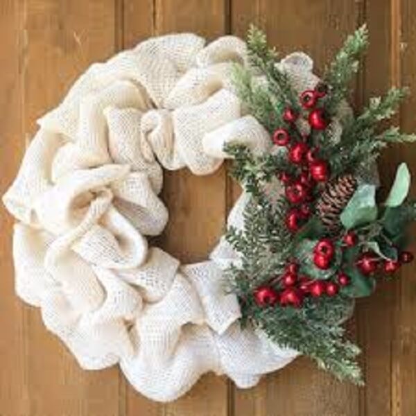 Christmas wreath made with fabric and artificial flowers