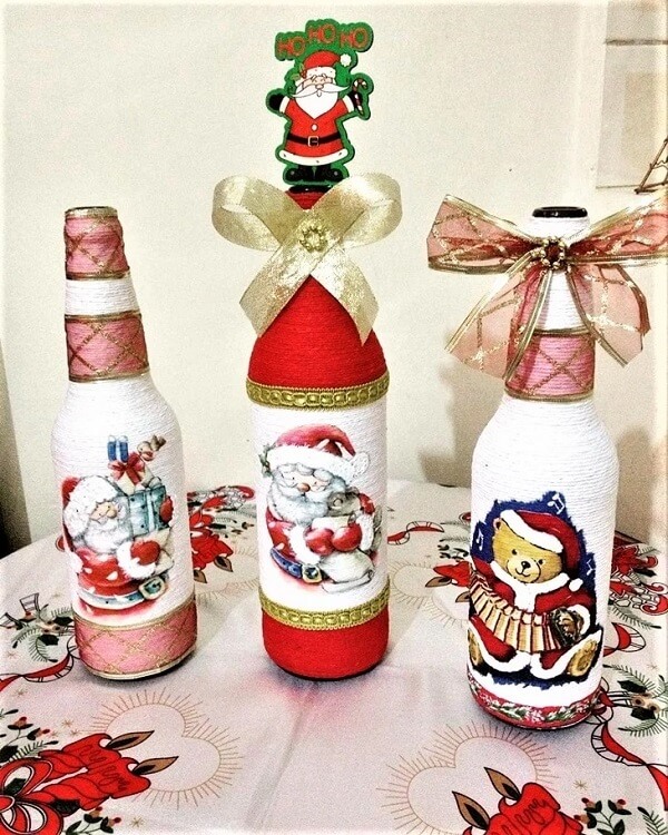 Reuse glass bottles with christmas crafts